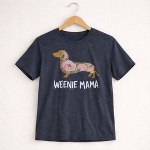 Weenie Mama Floral Dachshund Women's Tee - Dark Blue Gray
